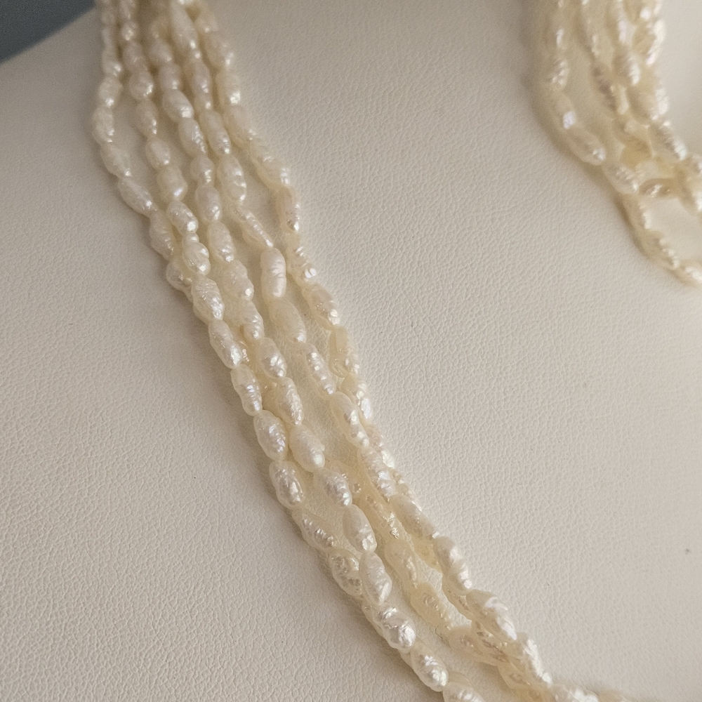 Vintage Pearl Necklace & Bracelet Set Multistrand Genuine Freshwater Rice Pearl - Picture 6 of 12